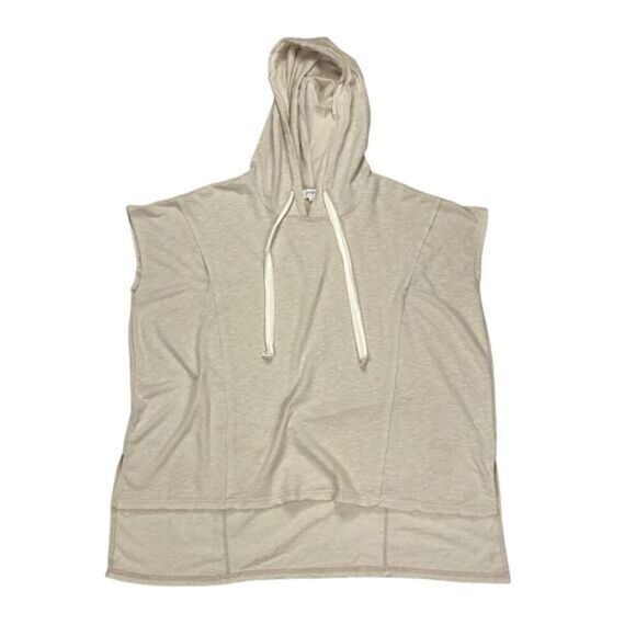 Umgee Tunic Hooded Sweatshirt Womens Sz L Beige Oversized Bohemian Comfy Pull On - Picture 1 of 12